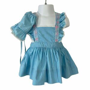 Sugar Sweet Toddler Sundress and Hat Blue Size Medium  Cotton Vintage 1960s